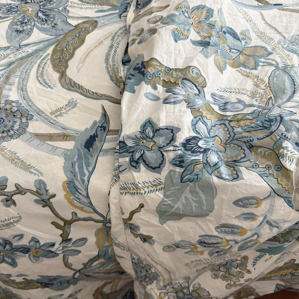 Pottery Barn Sydney Palampore Duvet Cover King Organic Cotton Botanical Blue